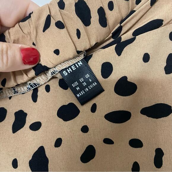 SHEIN • Tan Dalmatian Animal Print Ruffle High Low Pull On Maxi Skirt - Picture 5 of 7